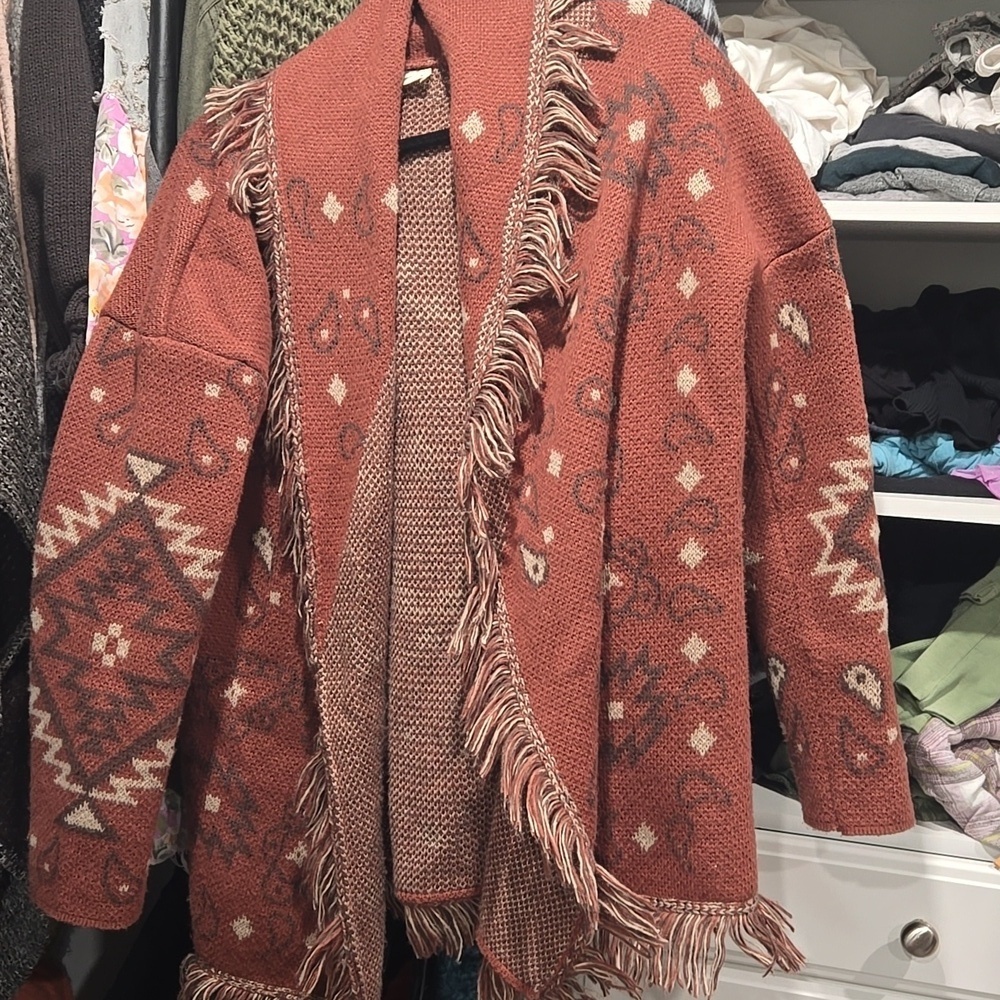 Rust Teddy Jacket with Fringe Detailing - Picture 10 of 11